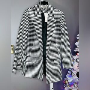 Asos NWT Black & White Houndstooth Blazer w/ Raw Cuff Women's Size 4